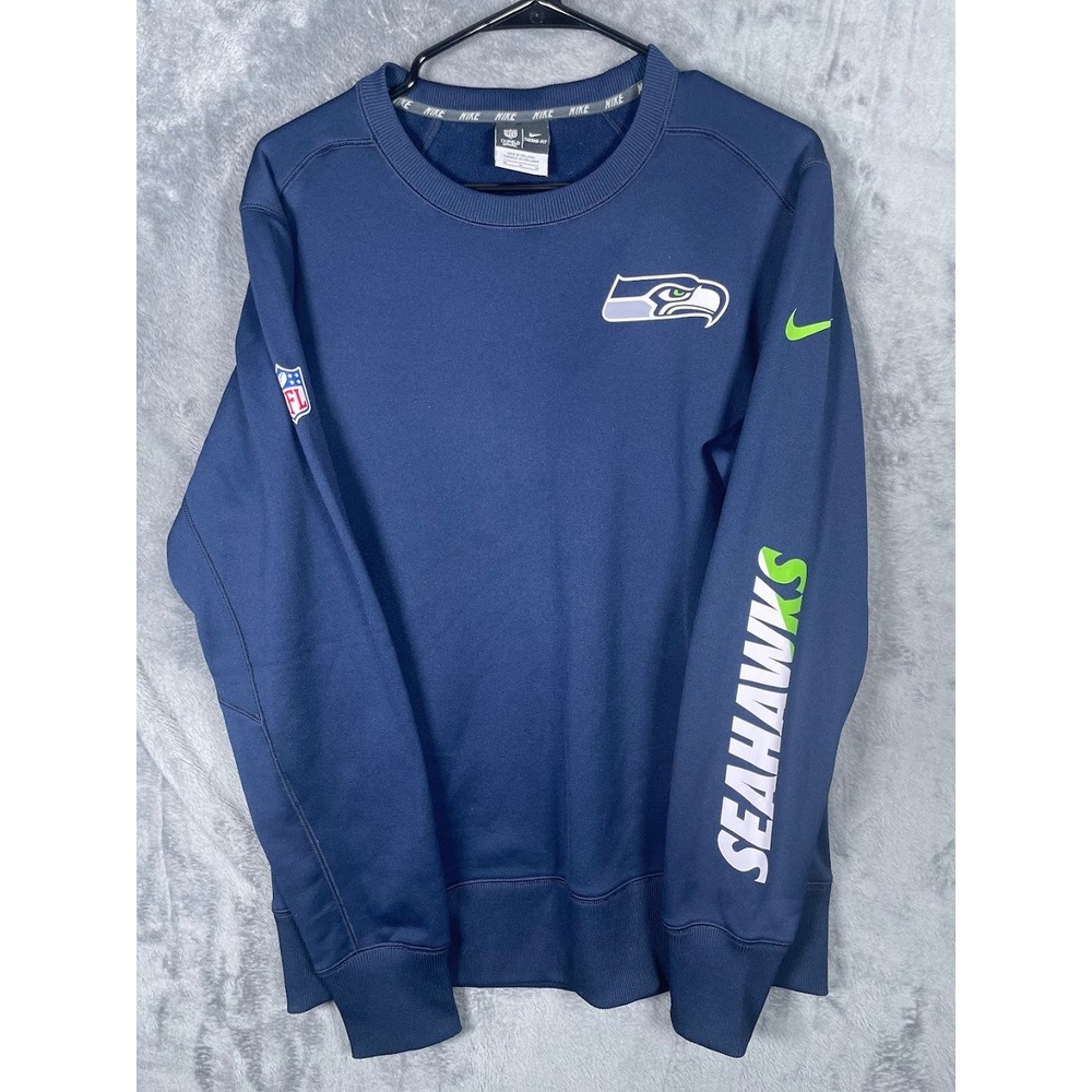 Nike Seattle Seahawks Mens Medium Therma-FIT NFL Crewneck Sweatshirt Navy